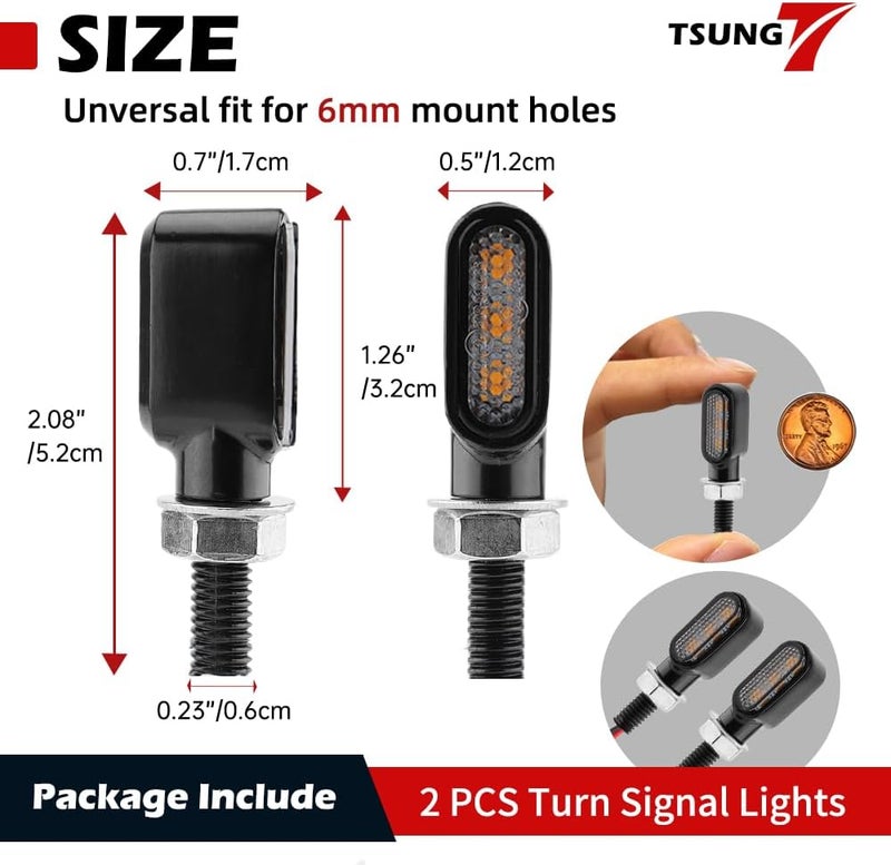 TSUNG Mini Motorcycle Turn Signals Light LED Micro Blinkers for Front/Rear Universal Aftermarket Small Indicator for Cafe Racer Bobber Cruiser Street Bikes (C-Clear) - Image 5